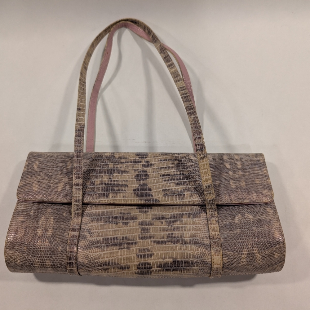 Stuart Weitzman Leather Clutch Snakeskin and Pink Wallet